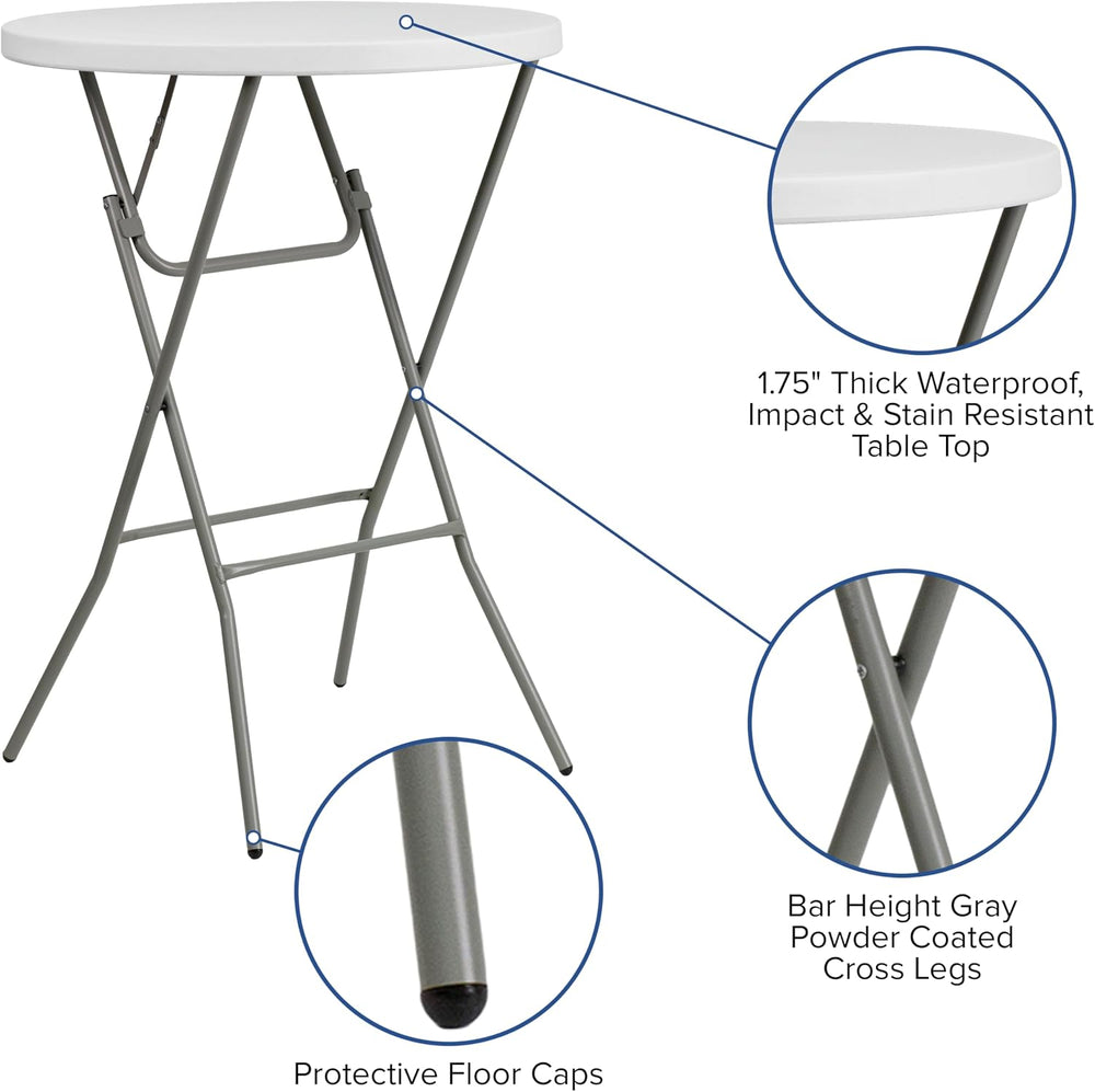 Flash Furniture 2.6-Foot Round Granite White Plastic Folding Table