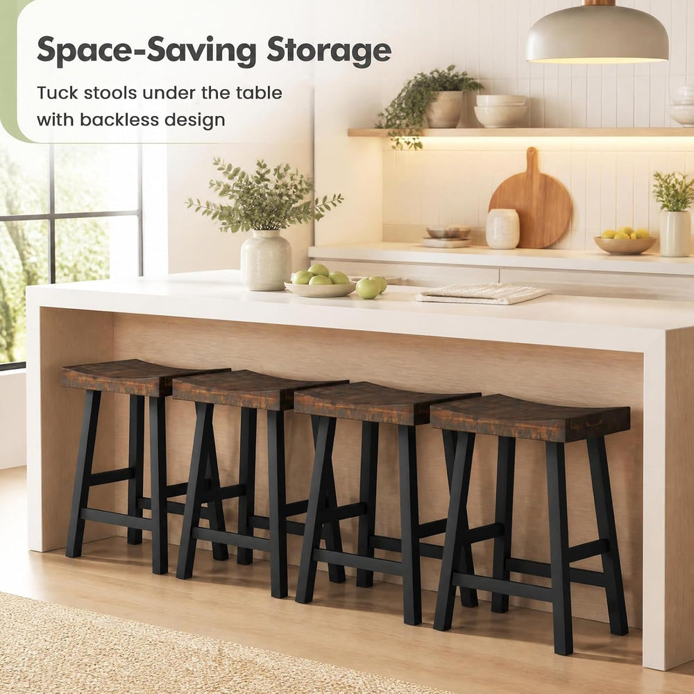 COSTWAY 24-inch Wooden Saddle Stools Set of 4 with Curved Seat Surface