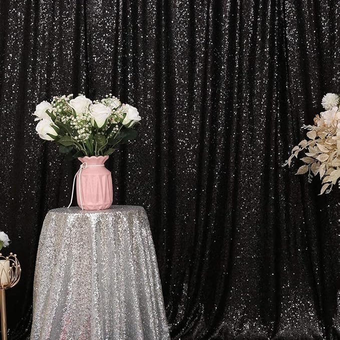 Eternal Beauty Black Sequin Backdrop, 8x10 Ft Halloween Glitter Background Cu...