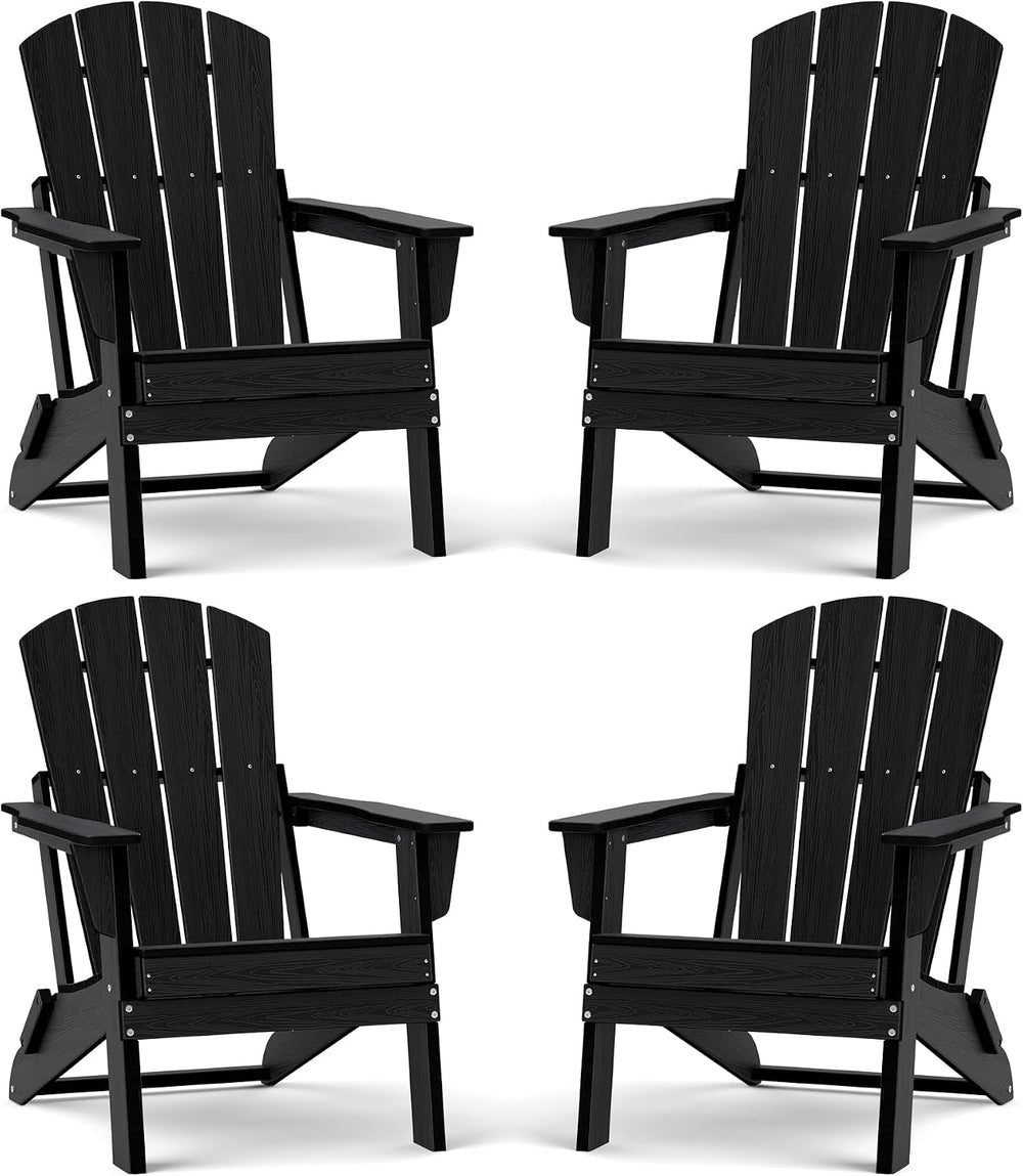 Lightweight Folding Adirondack Chair Set of 4, HDPE, Black