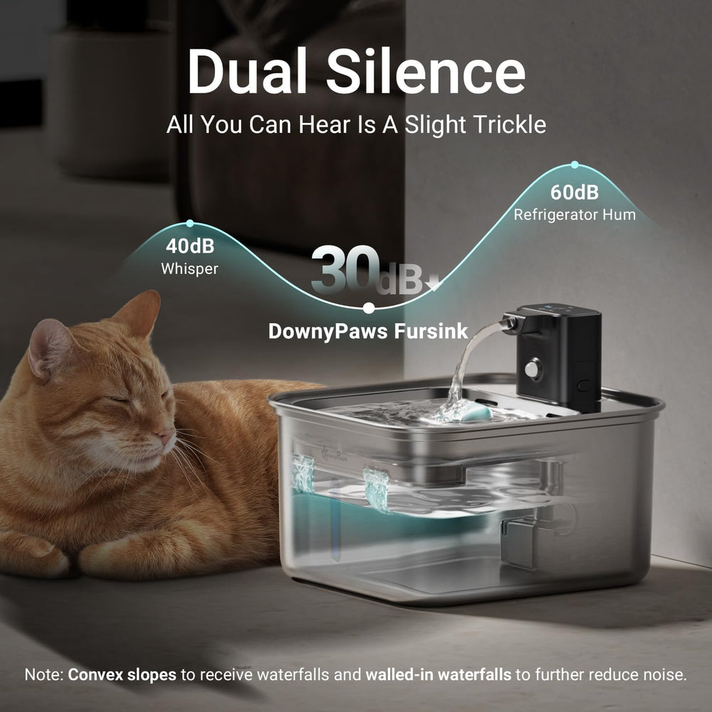 DownyPaws Cat Water Fountain Stainless Steel Wireless Automatic, Metal