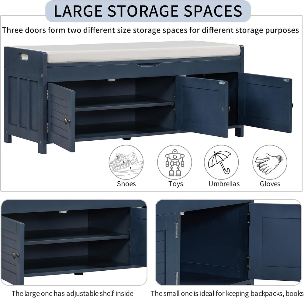 SOFTSEA Upholstered Storage Bench, Entryway Shoe Bench with Removable Cushion...