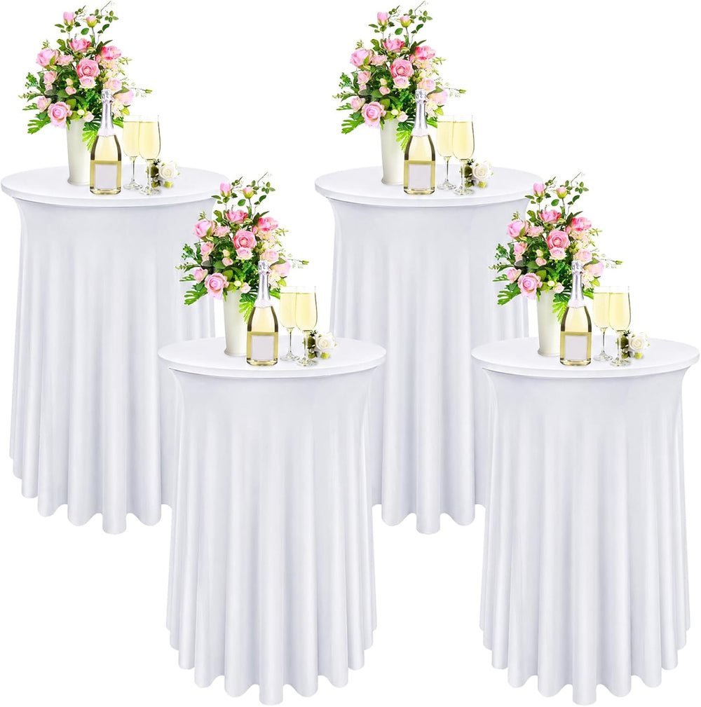 Bekith 4 Pack Round Spandex Stretch Cocktail Tablecloths with Natural Wavy, 3...