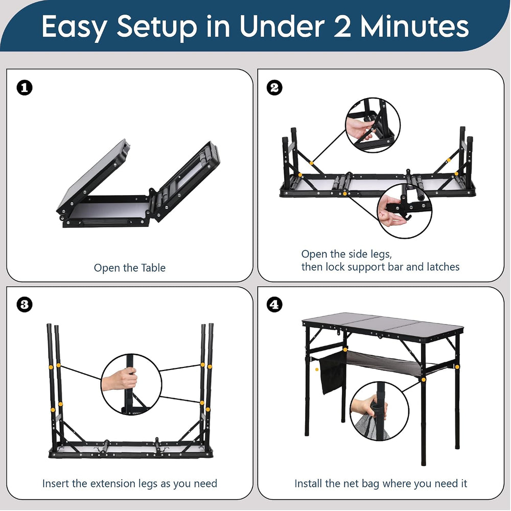 LOFTEY 3 ft Folding Camping Table, Portable Camp Table, Adjustable Height
