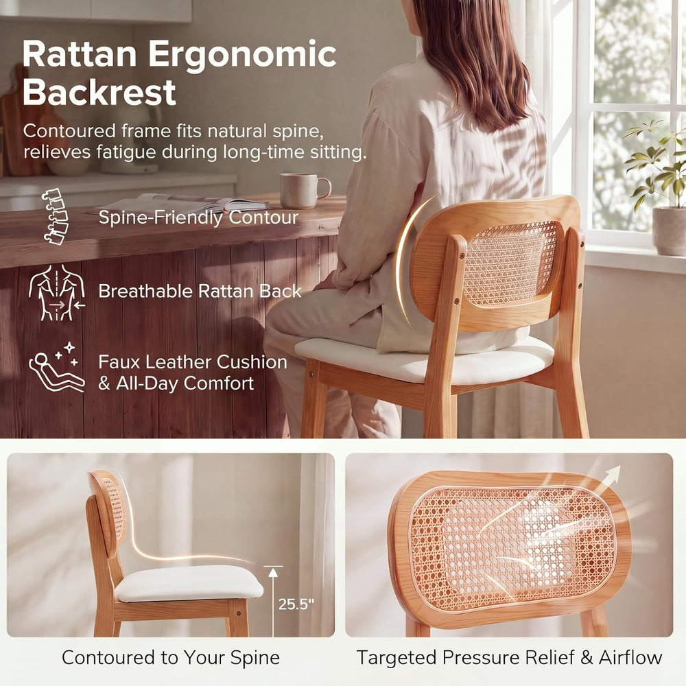 EALSON Rattan Counter Height Bar Stools Set of 3 Modern Farmhouse Barstools w...
