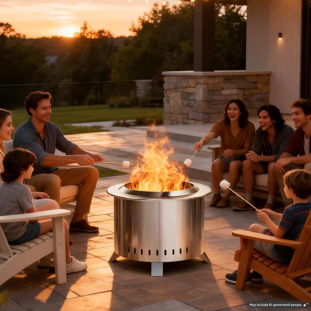 Verdeluxe 22 Inch Smokeless Fire Pit with Ash Pan Outdoor Stainless Steel