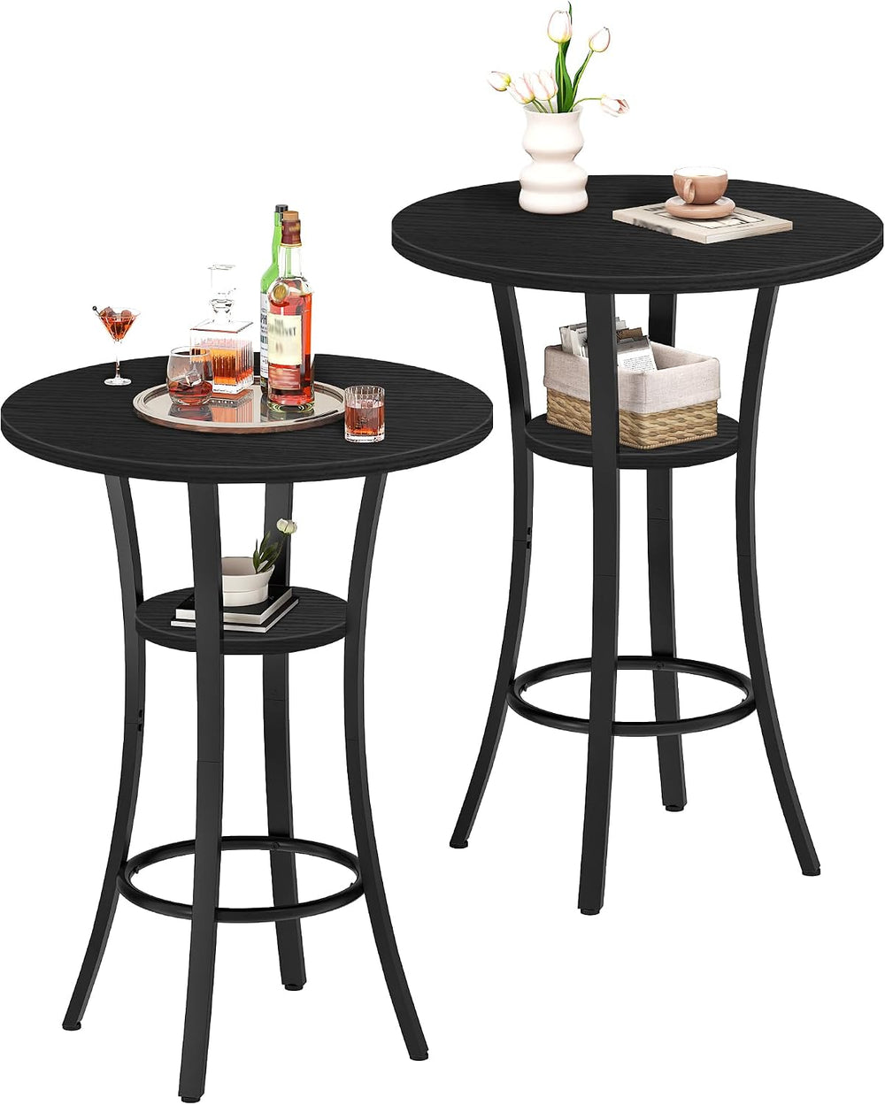 CHOEZON Round Bar Table, Set of 2 Small Kitchen Dining Tables, 2-Tier High To...