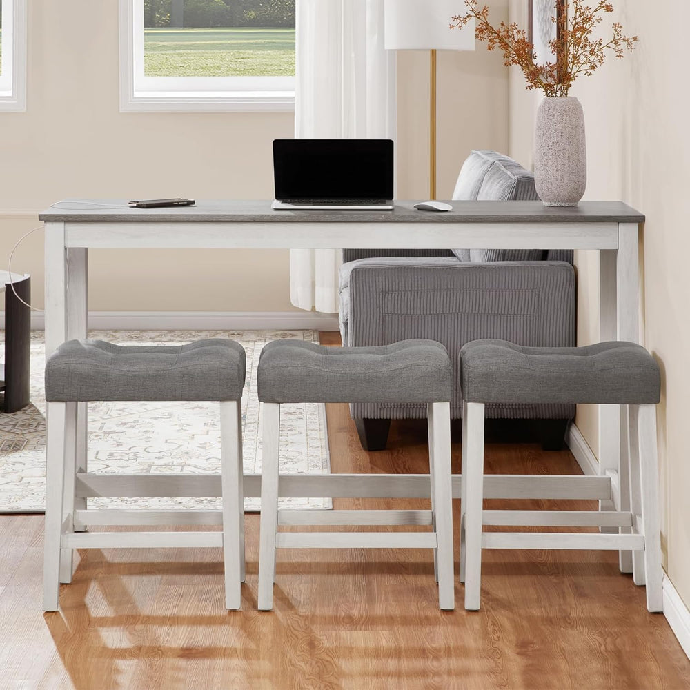 Merax 59 inch Bar Table Set with Power Outlet USB/Type-C, Behind Couch Table ...