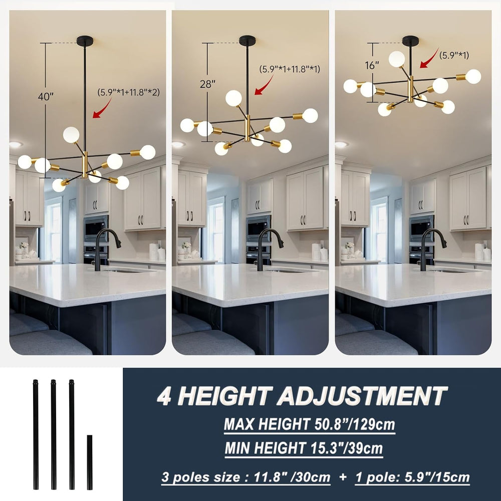 RUIYEY Modern Sputnik Chandeliers Black and Gold Mid Century Chandelier 8-Lig...