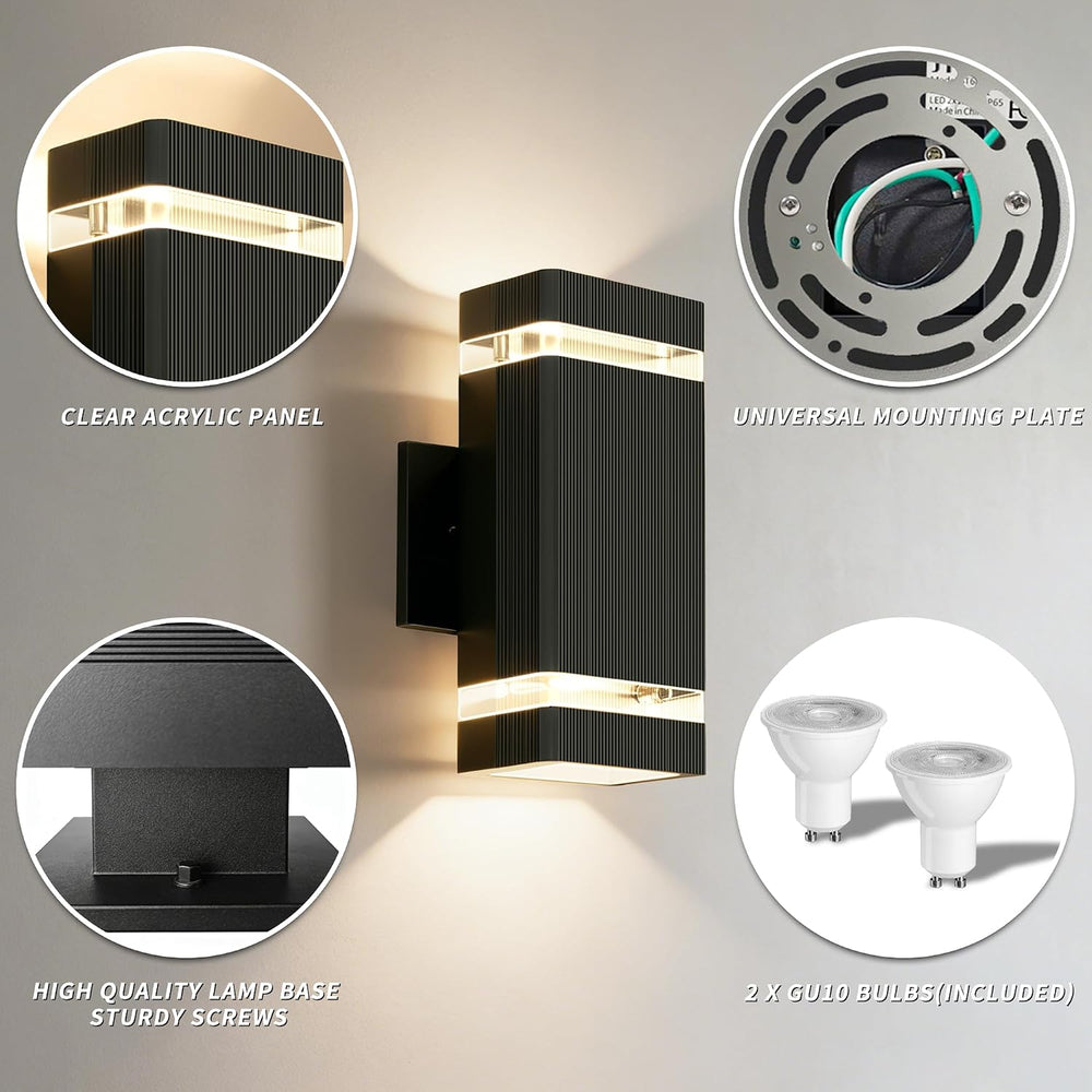 JYV 2 Pack Outdoor Wall Lights, Square Up and Down Porch Lights, Black