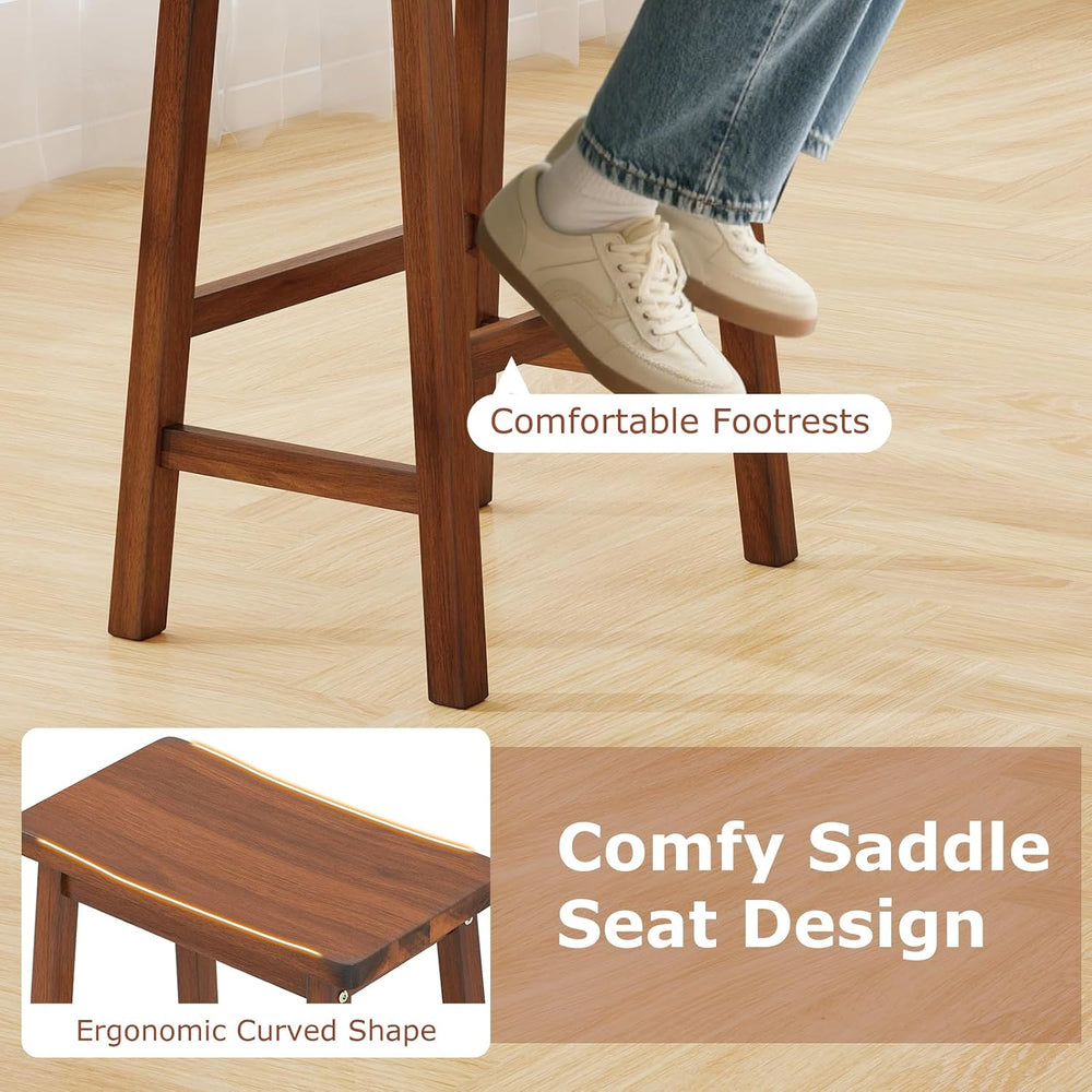 COSTWAY 24-inch Solid Wood Saddle Stools Set of 4 with Footrests, Walnut