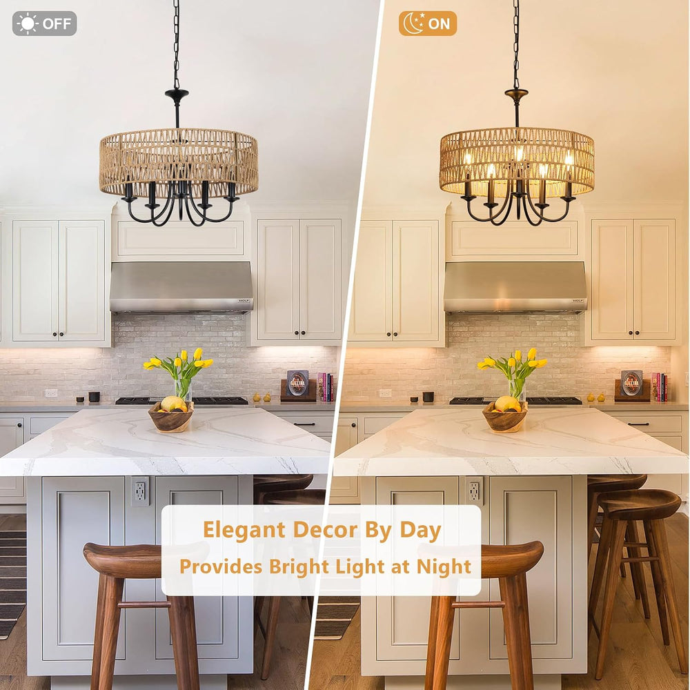 LAMSU Modern Farmhouse Chandelier Light Fixtures, 5-Lights Large Rattan Penda...