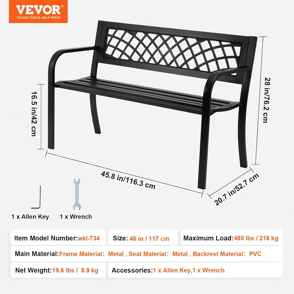 VEVOR Outdoor Bench, 46" Iron Steel Frame Garden Park Bench with Mesh Pa...