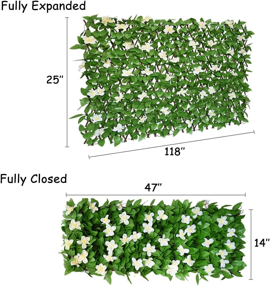Expandable Privacy Screen with Artificial Flower for Balcony Patio Fence Gree...