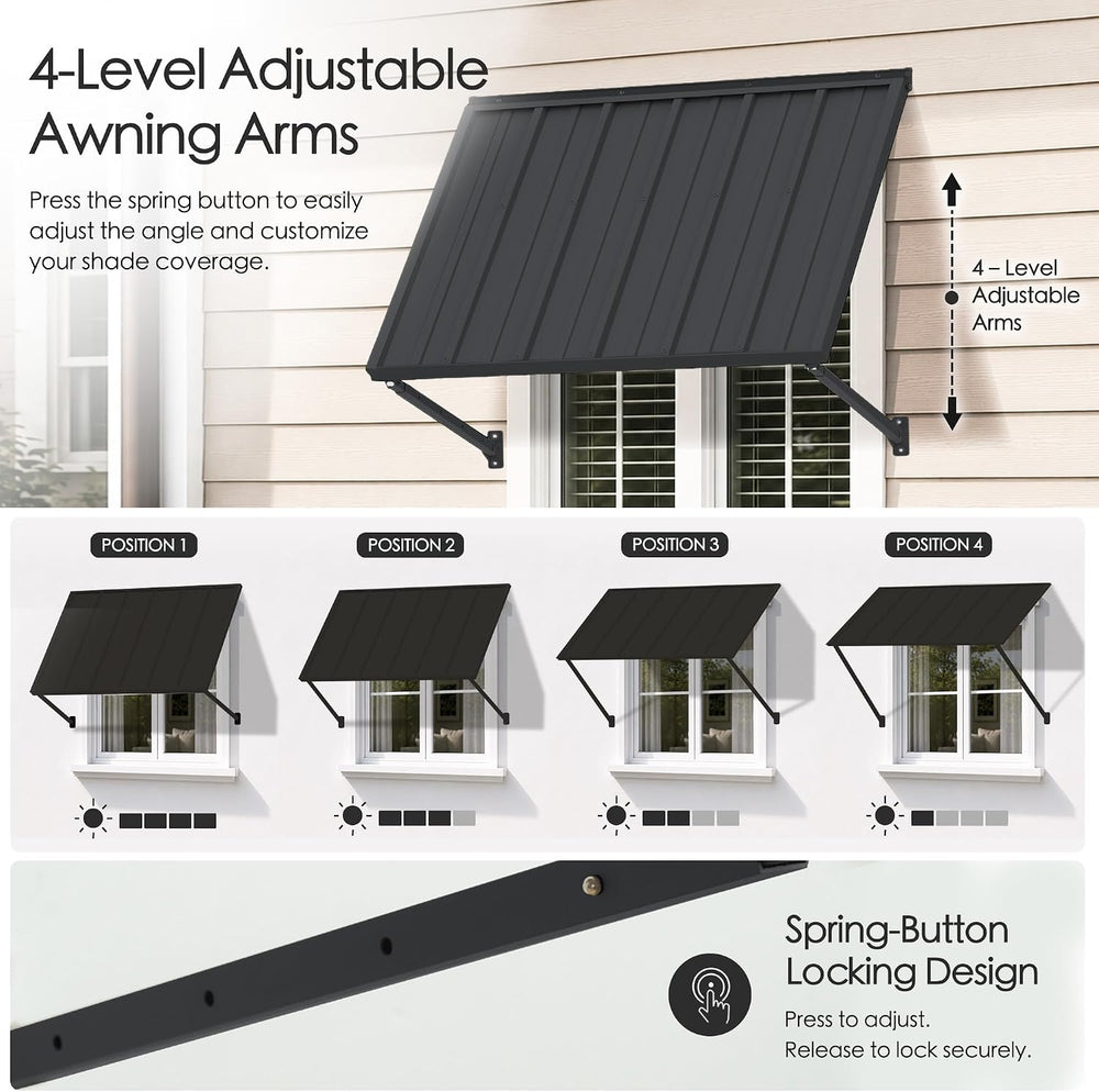 Kozyard Adjustable Door Window Awning – 4-Level Tilt, 55"W×32" Slop...