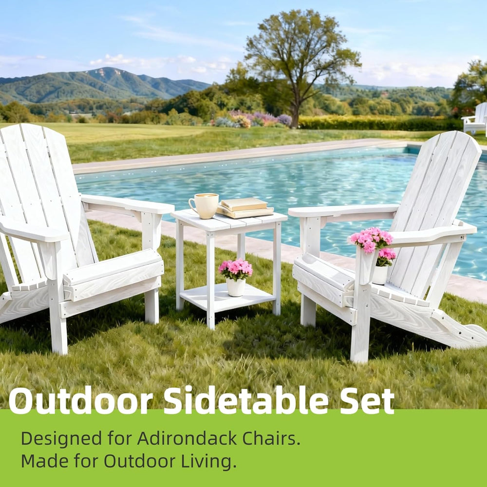 Adirondack Square Outdoor Side Table,2-Tier Storage Patio Side Table with Wea...
