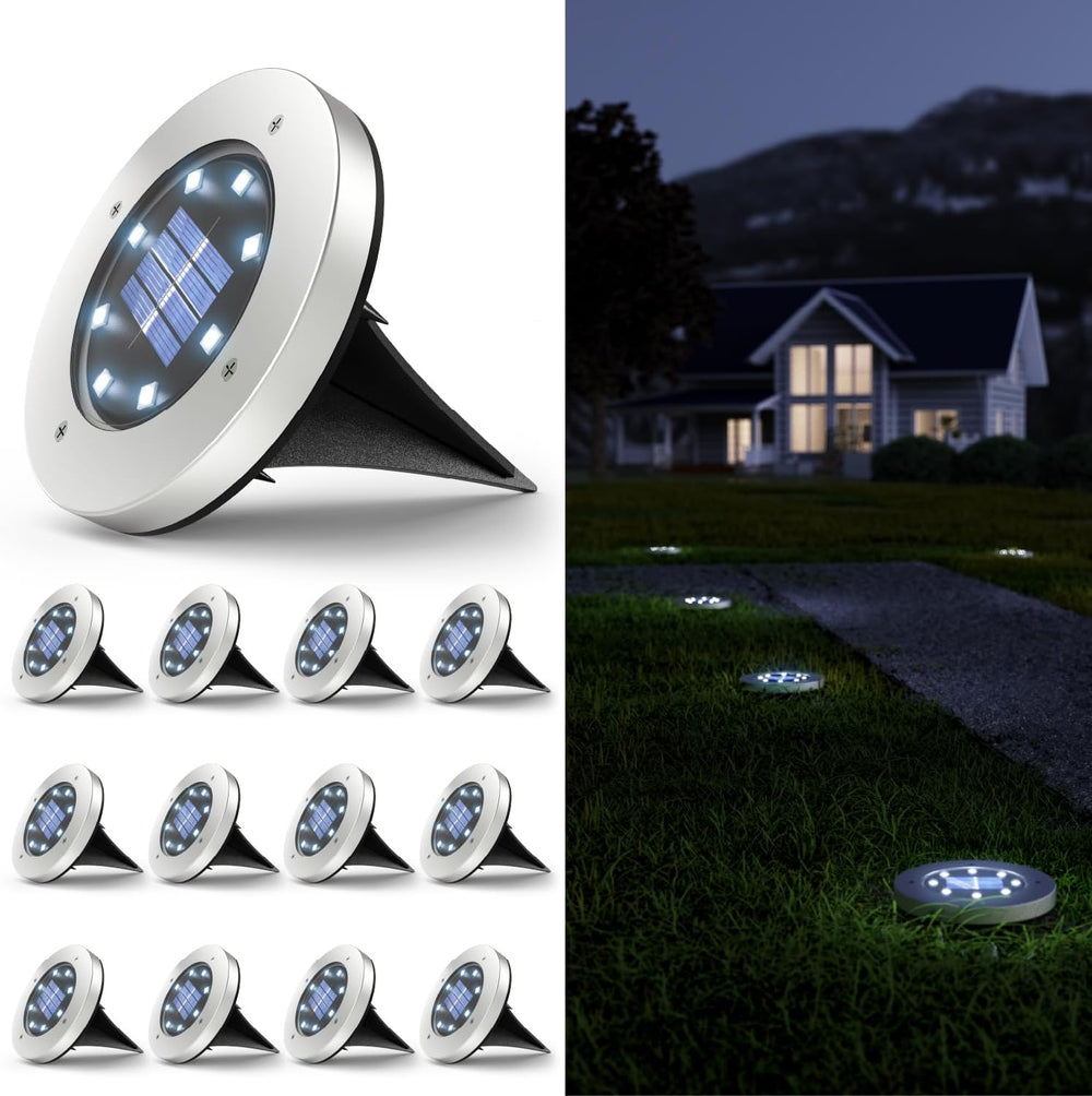 Sunco 12 Pack Outdoor Solar Pathway Lights, Dusk to Dawn, 7000K