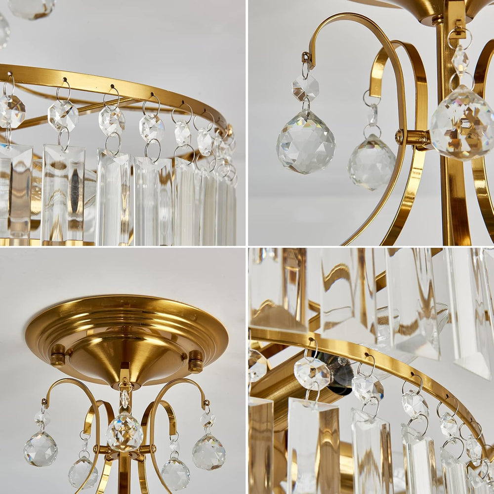 CVKASH 5 -Lights Crystal Gold Chandelier Fixture Modern Semi Flush Mount Ceil...