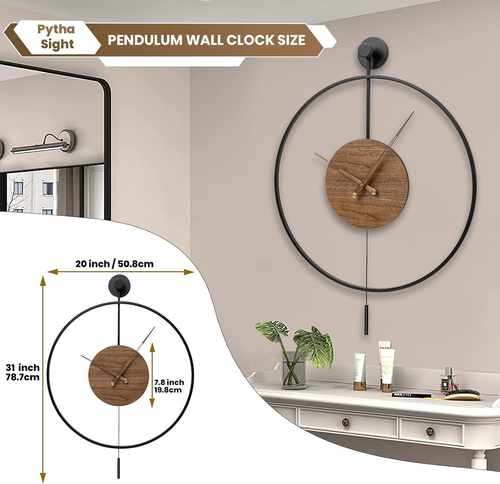 Pytha Sight 30.7×20 Inch Large Modern Decorative Walnut Pendulum Wall Clock