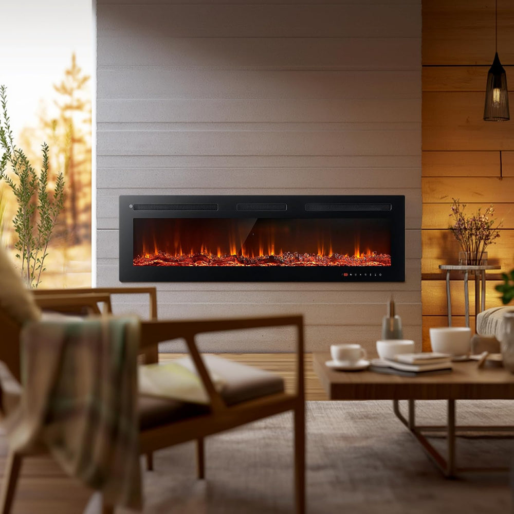 oneinmil Electric Fireplace, 50 inch Wide Recessed/Wall Mounted Electric Fire...