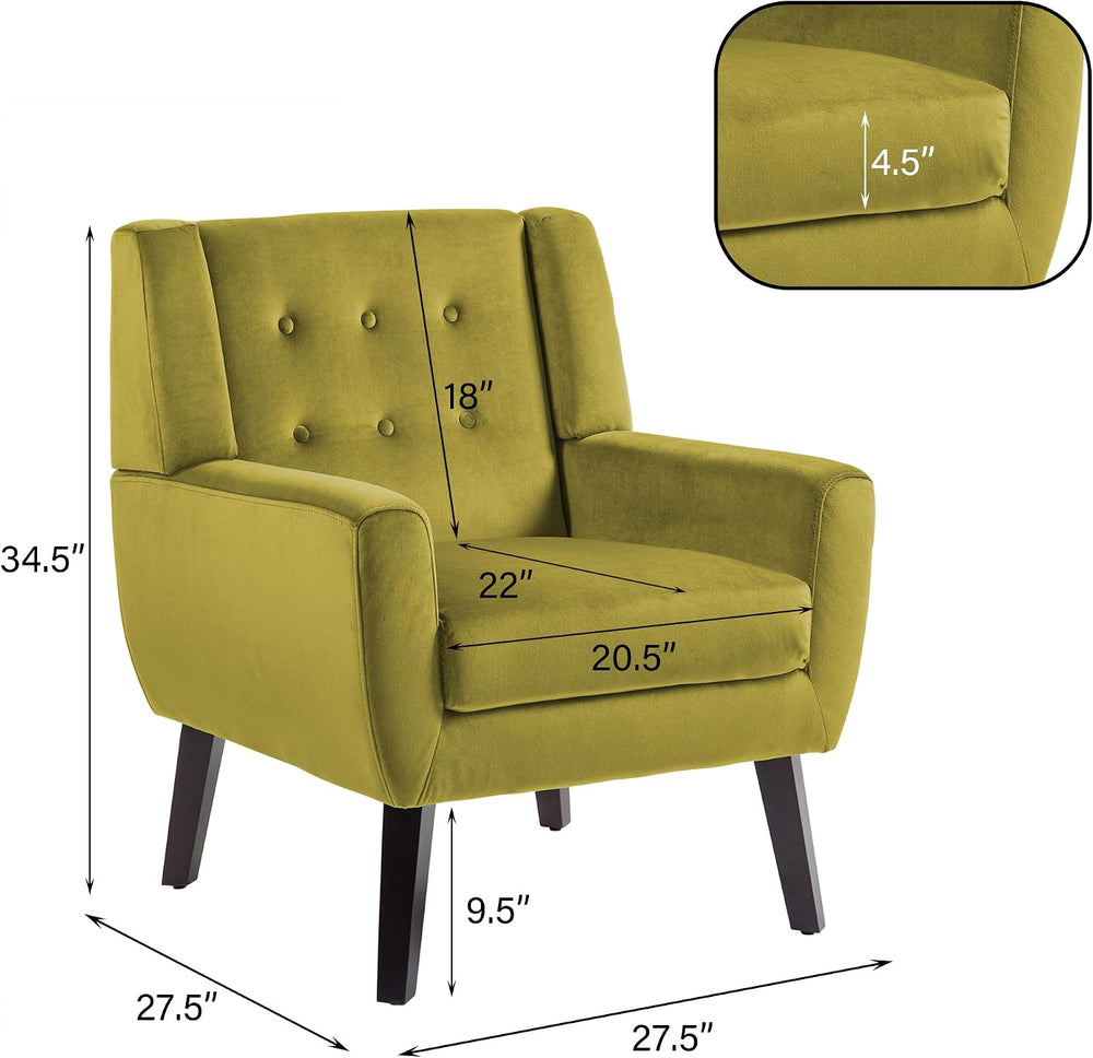 Velvet Accent Chairs Set of 2, Modern Upholstered Armchair, Green