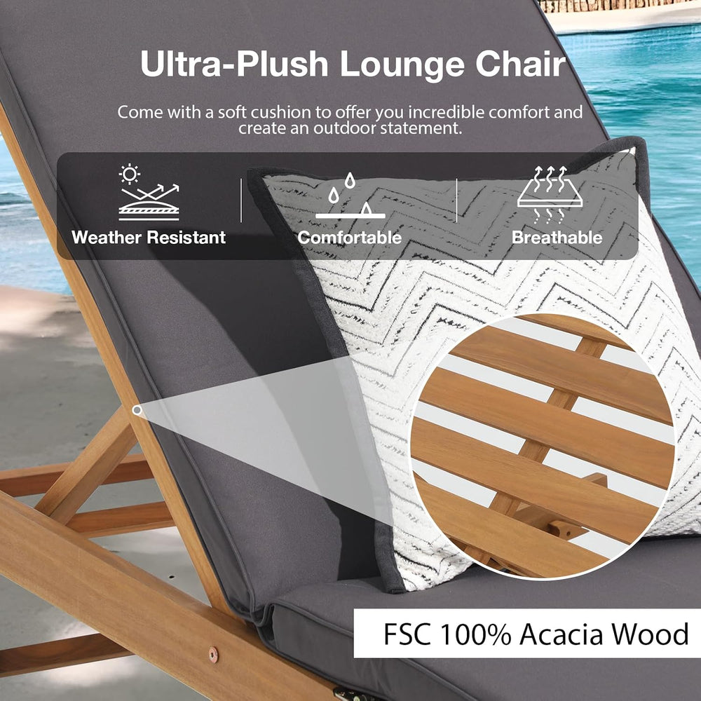 Patiorama Patio Acacia Wood Chaise Lounge Chair of 4,Pool Chair, Dark Grey