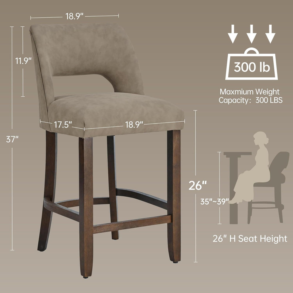 VKNOW 26" Faux Leather Counter Height Bar Stools Set of 4 with Open Back