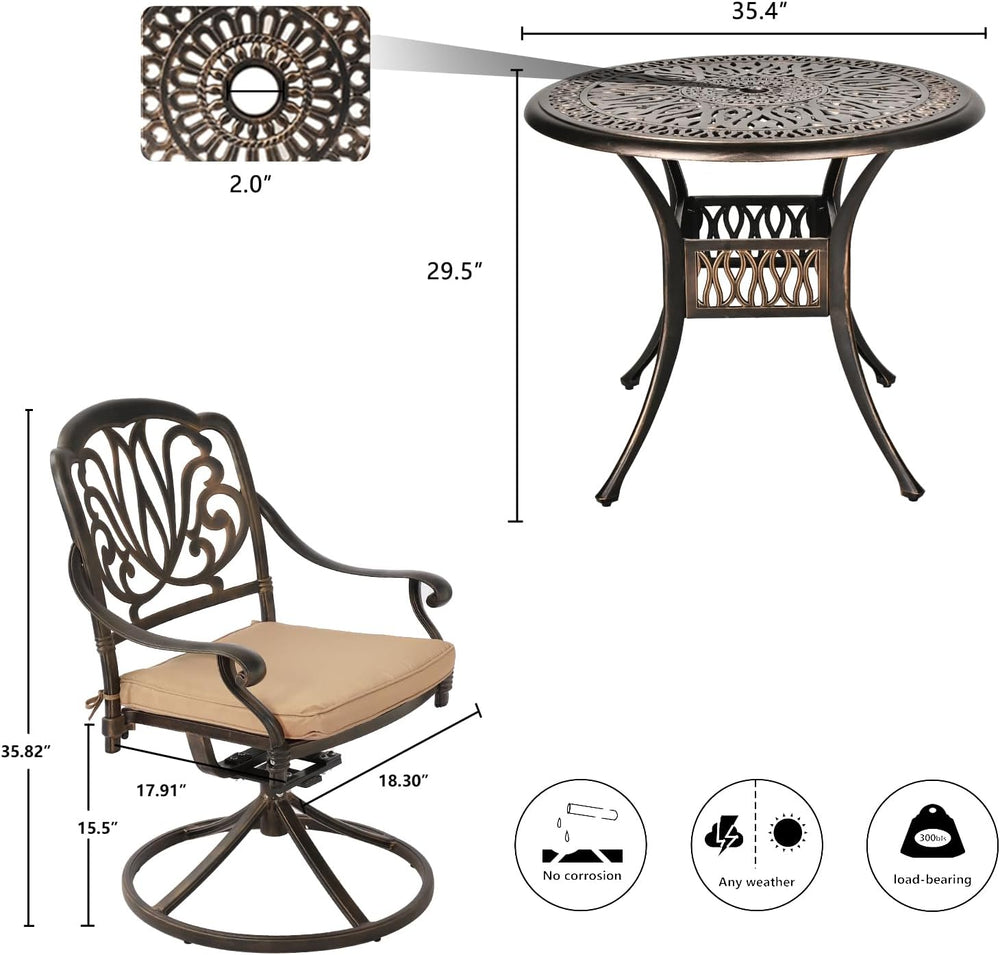 Grepatio 5 Piece Outdoor Dining Set Cast Aluminum Patio Dining Set Table and ...