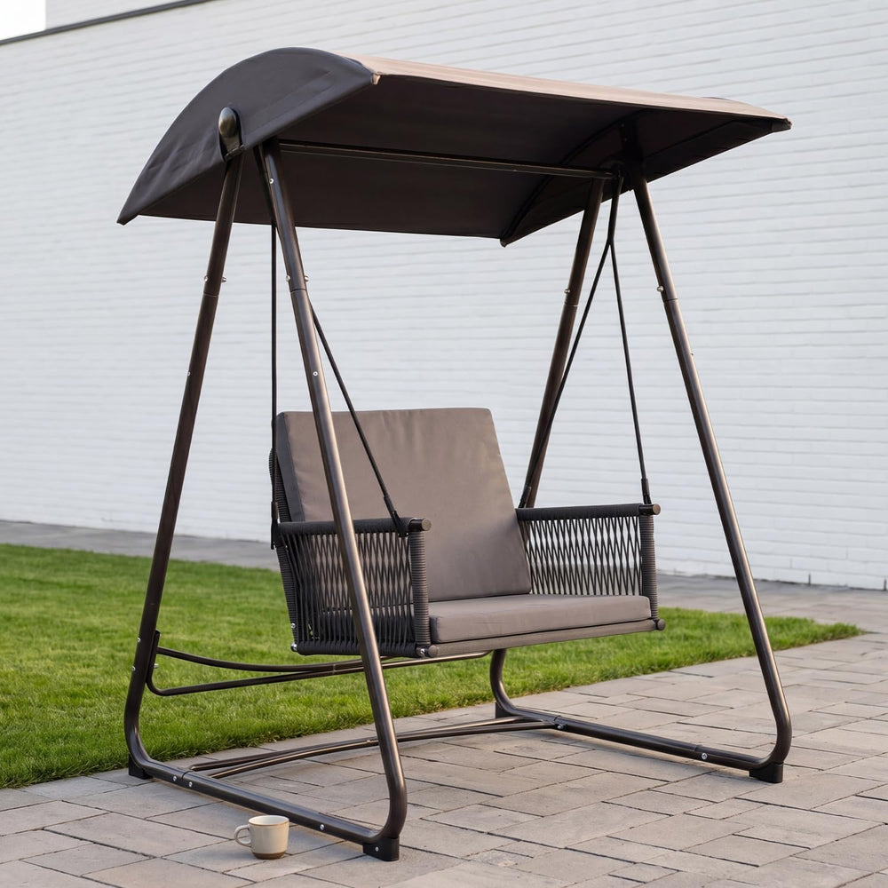 Porch Swing with Stand, Outdoor Swing with Canopy, All Weather Outdoor Swings...