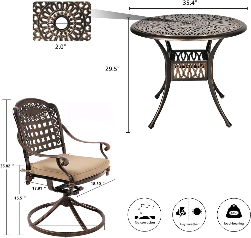 Grepatio 5 Piece Outdoor Dining Set Cast Aluminum Patio Table and Chairs Outs...