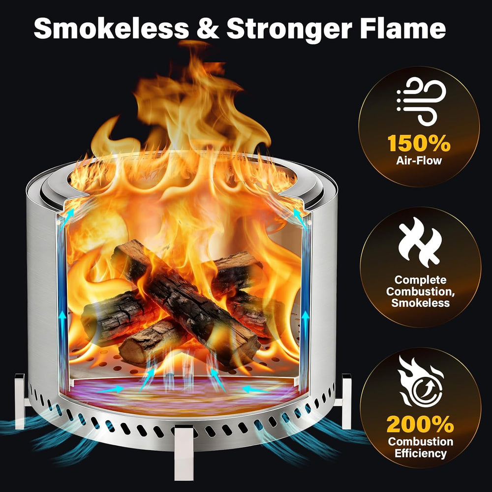 HGD 20 Inch Smokeless Fire Pit with Stand, Stainless Steel Wood Burning Stove...
