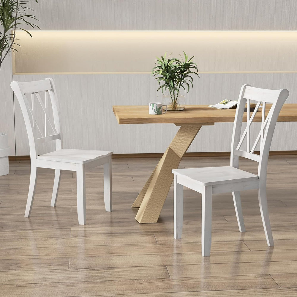 GOFLAME Wooden Dining Chairs Set of 4, Mid Century Farmhouse Kitchen Chairs w...