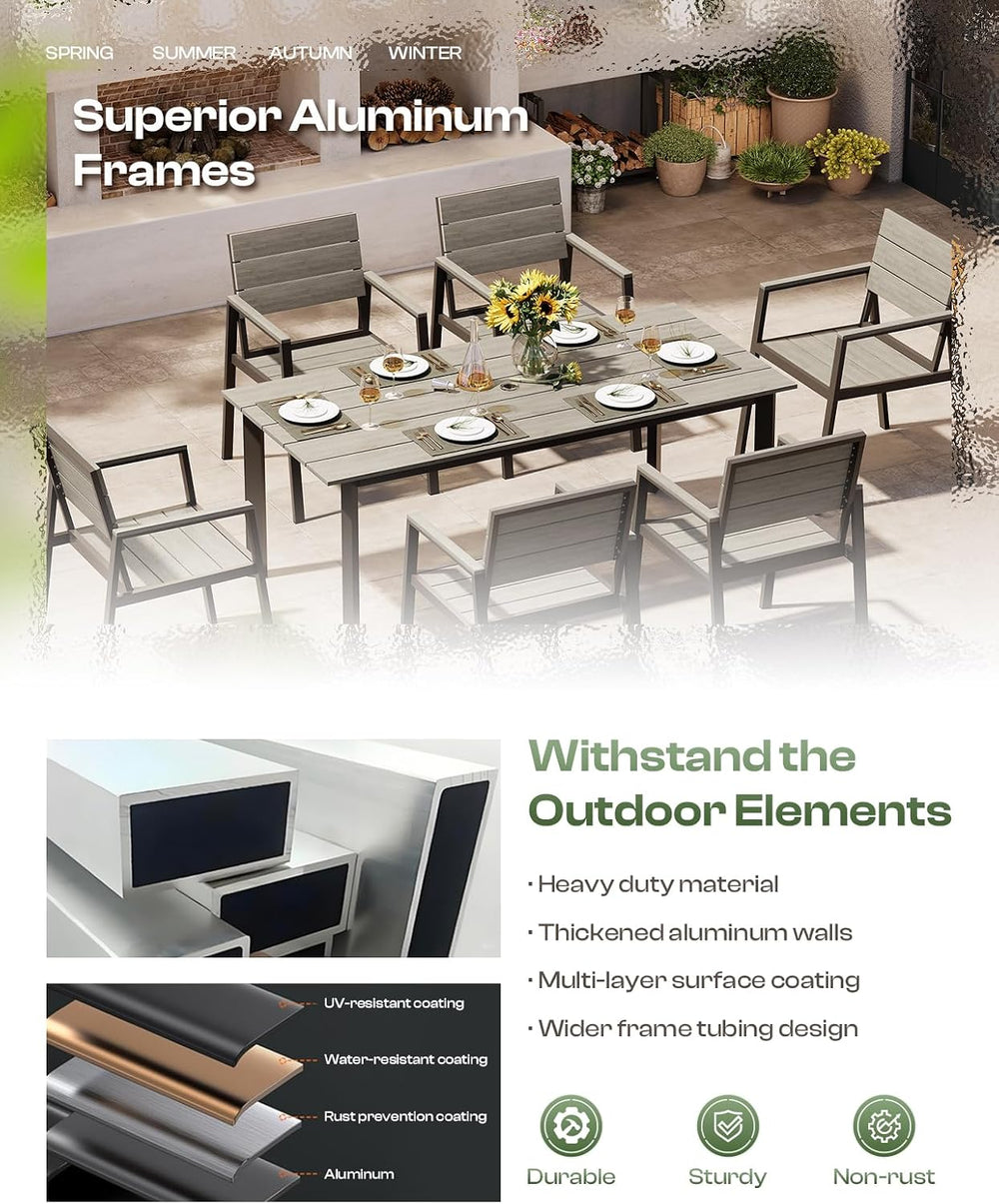 Outdoor Dining Set, Patio Table and Chairs Set with Umbrella Hole, 7 Pieces H...