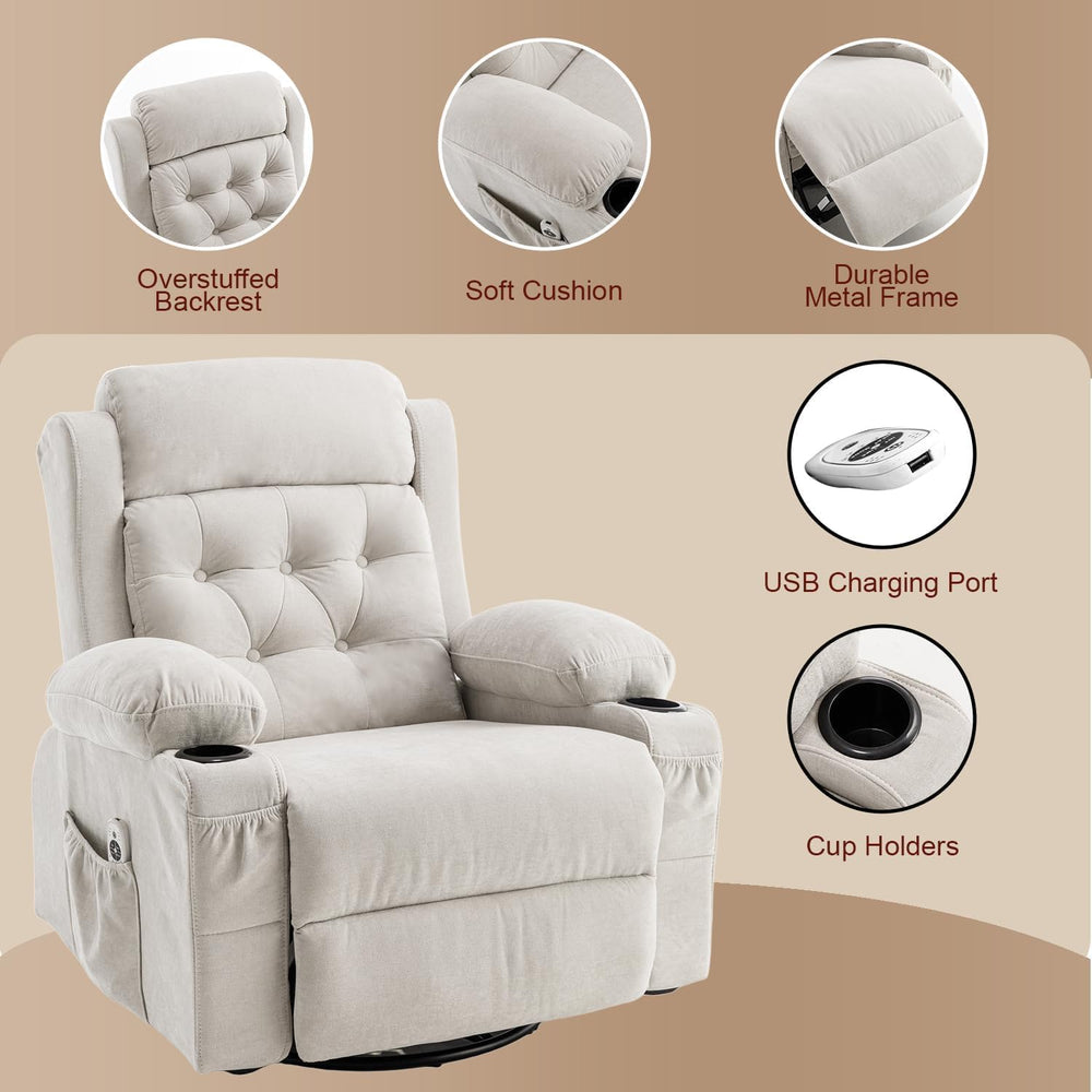 Rocker Recliner Chair with Massage and Heat, White