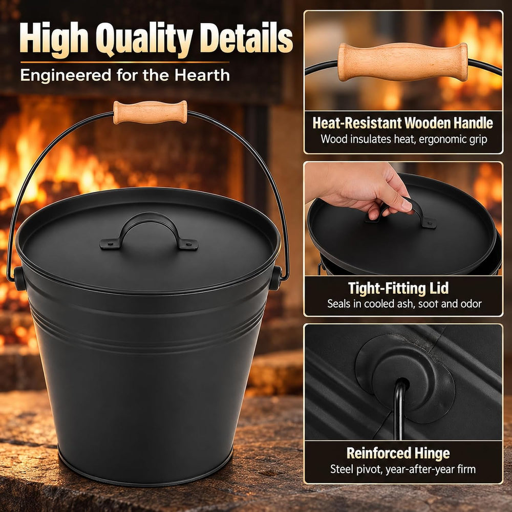 FEED GARDEN 3.5 Gallon Ash Bucket for Fireplace with Lid, 16" Shovel &am...