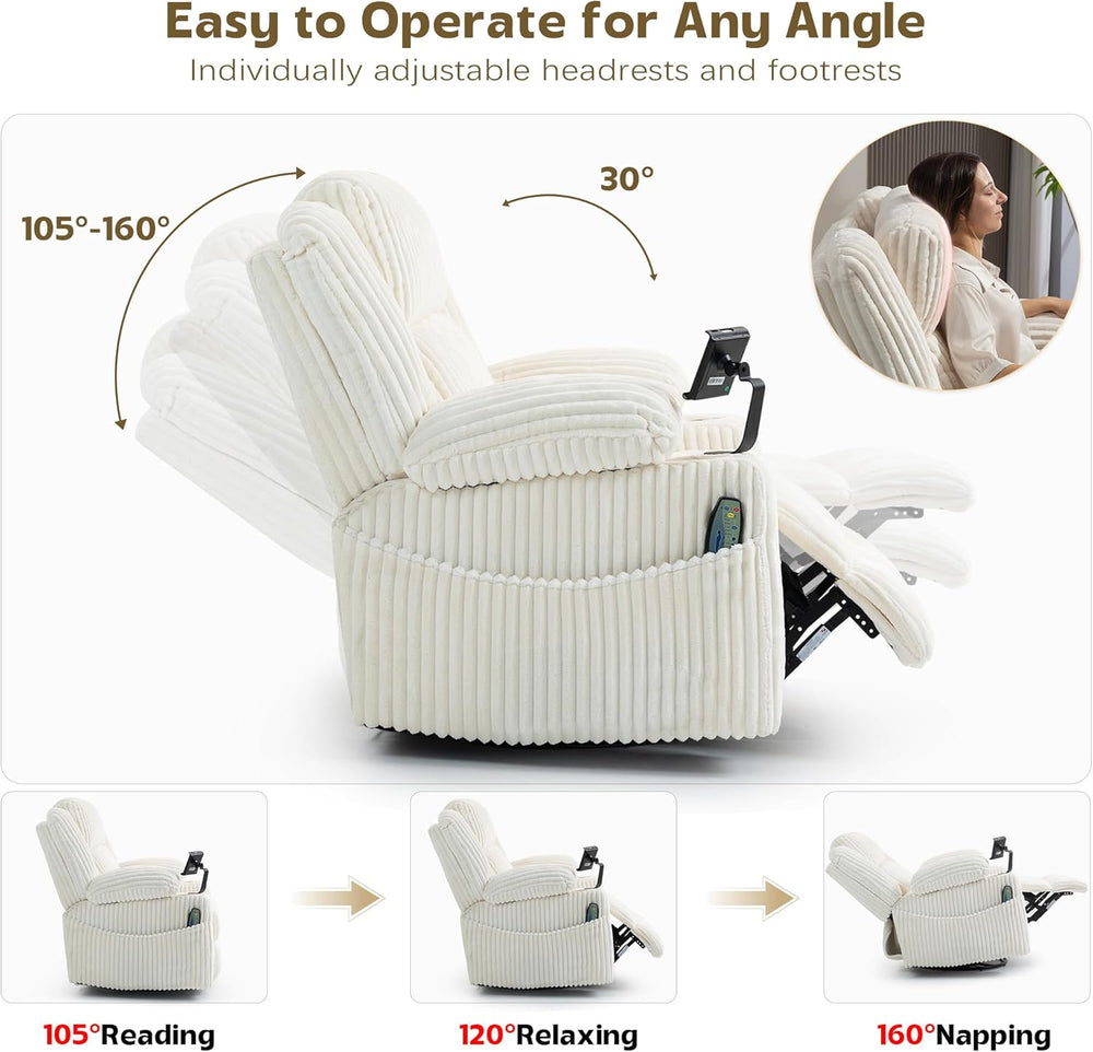 SINCRUMI Power Swivel Rocker Recliner with Dual Motor Adjustable Headrest