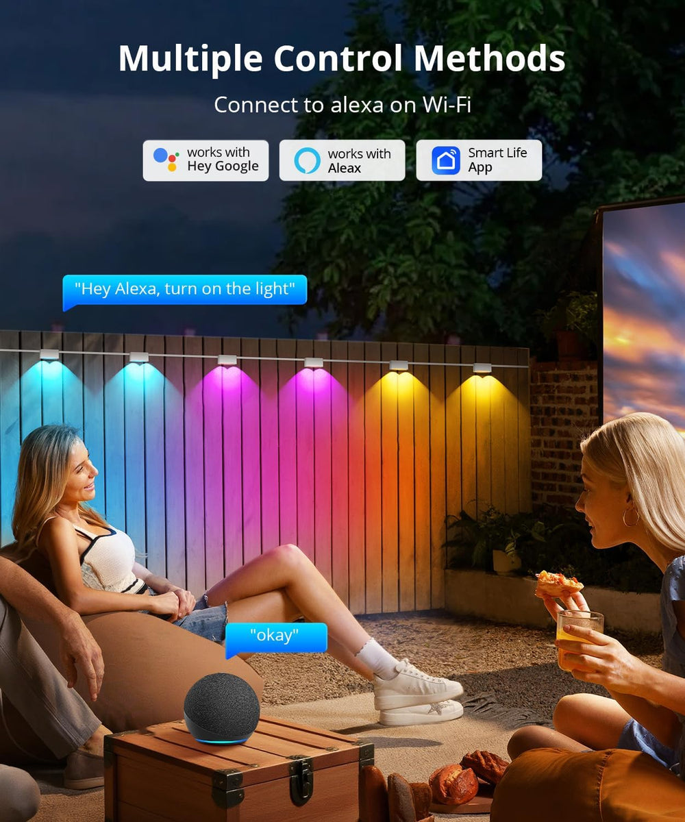 Outdoor Deck Lights 24 Packs, Smart RGBCW Fence Light, 100+ Scene Modes, Dual...