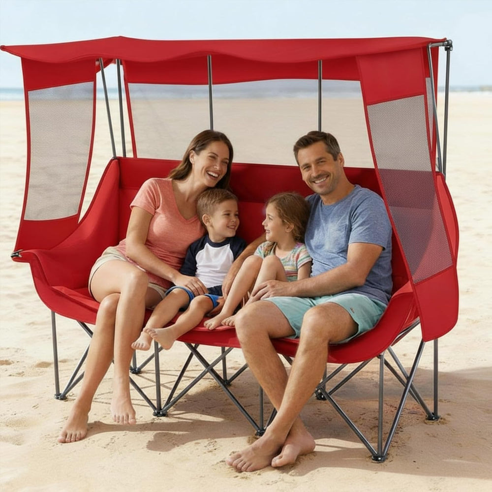 Teenyyou 3 Person Camping Chair with Canopy, 700lbs Heavy Duty, Dark Red