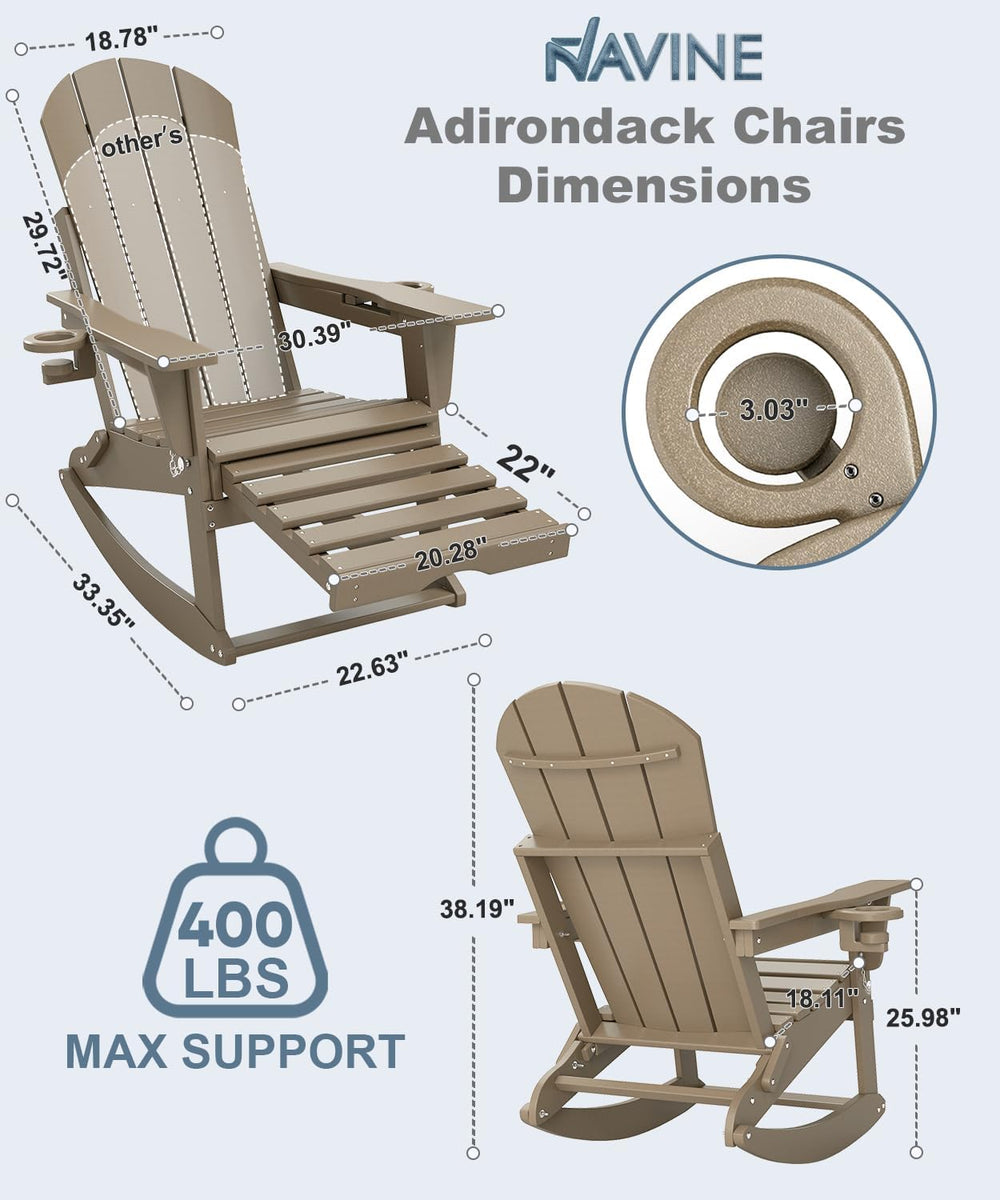 NAVINE Adirondack Rocking Chairs Set of 2 with Retractable Ottoman, Brown