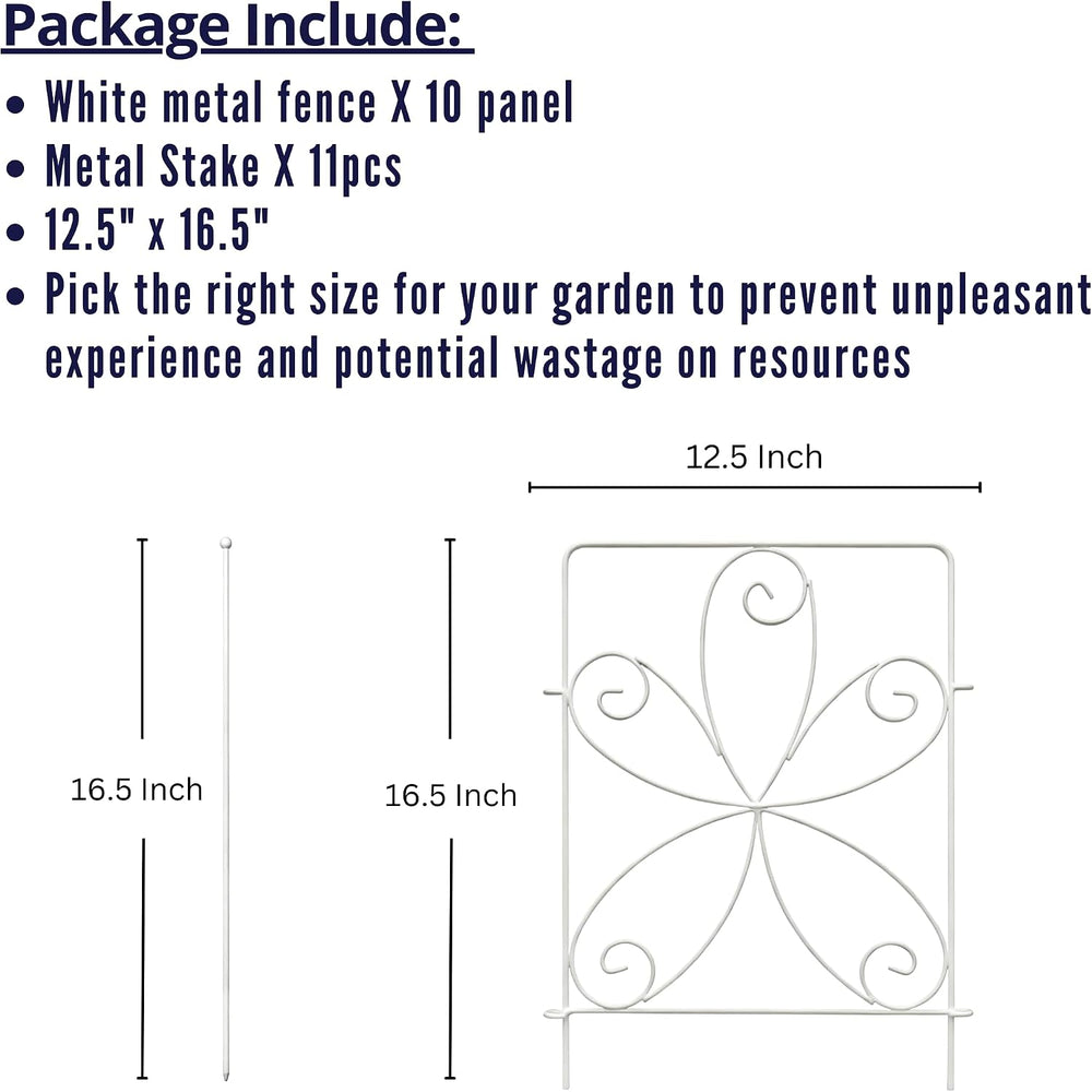 ShopLaLa Garden Fence (10 Panels) 12.5in(L) x 16.5in(H) Rustproof White Metal...