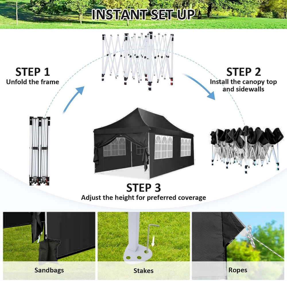 COBIZI 10x20 Pop Up Canopy Tent with Sidewalls, Waterproof Commercial Outdoor...