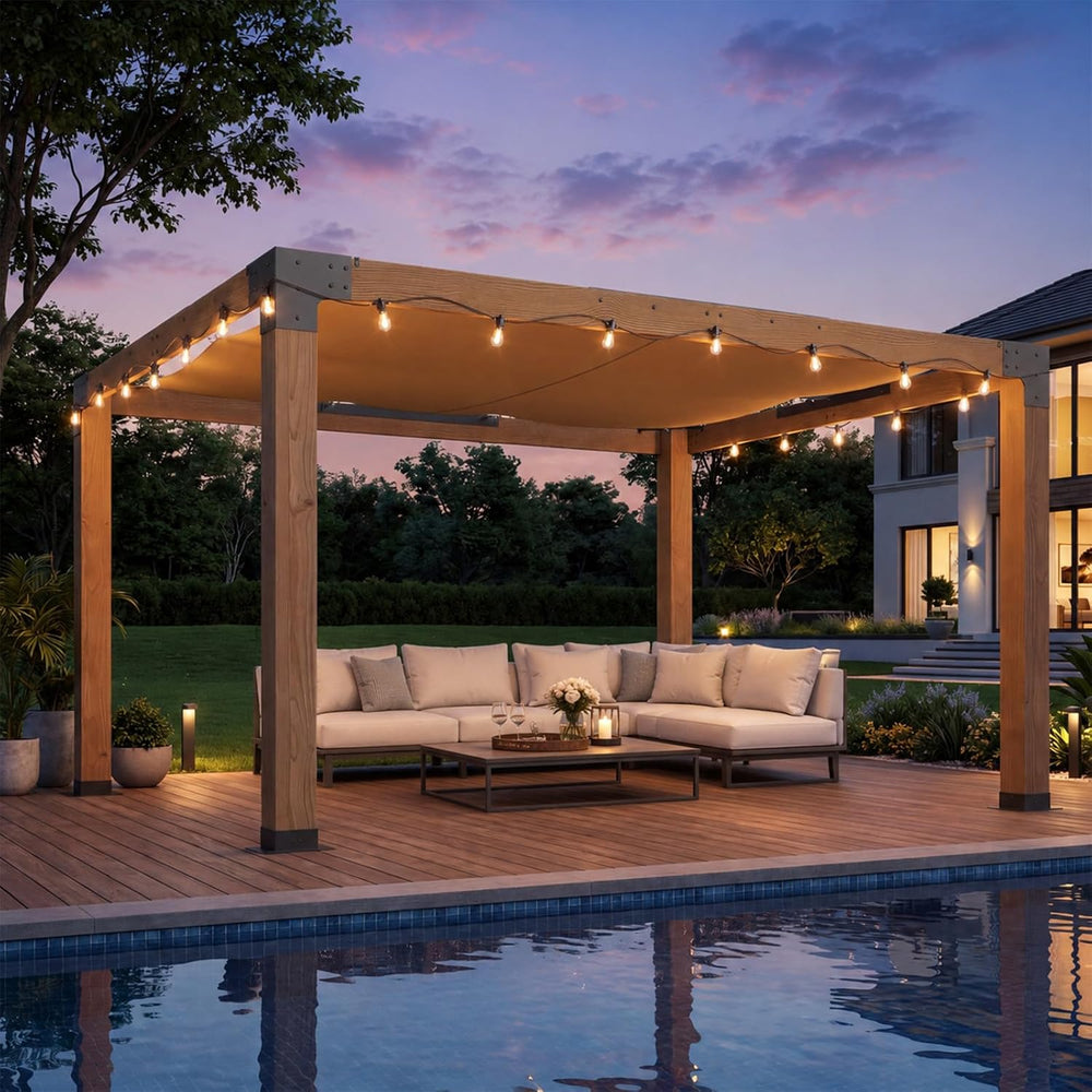 Aoxun 10x12 Cedar Wood Pergola, Outdoor Solid Wooden Pergola Kit