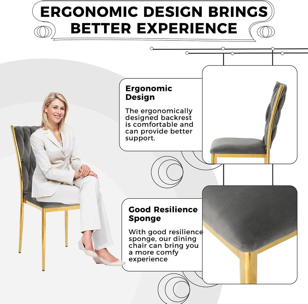 Modern Grey Velvet Dining Chairs Set of 4 with Woven High Back