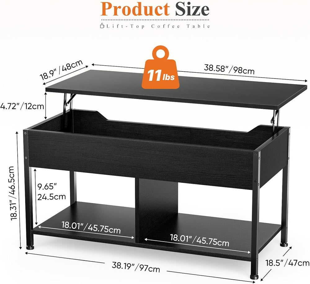 OLIXIS Lift Top Coffee Table, Wood Coffee Table for Living Room Home Black