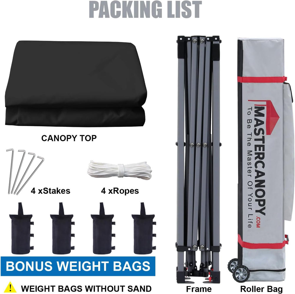 MASTERCANOPY 8x8 Heavy Duty Pop up Canopy Tent with Sidewalls, Black