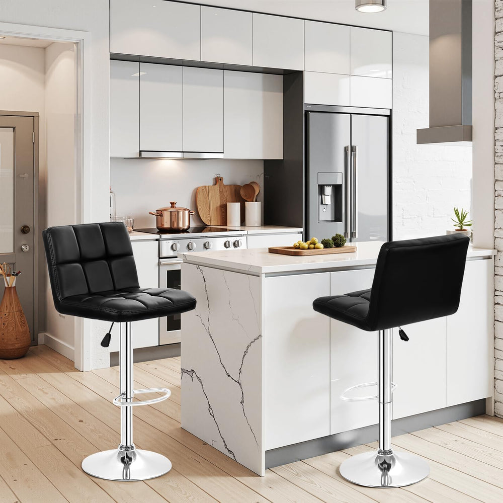 BestOffice | Bar Stools with Backrest | Black, Set of 2 | PU Leather