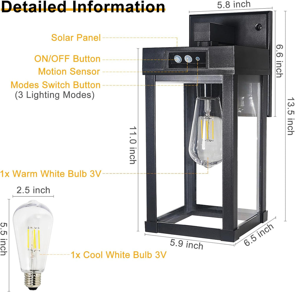 Solar Wall Lights Outdoor, Solar Sconce Lantern with 3 Lighting Modes