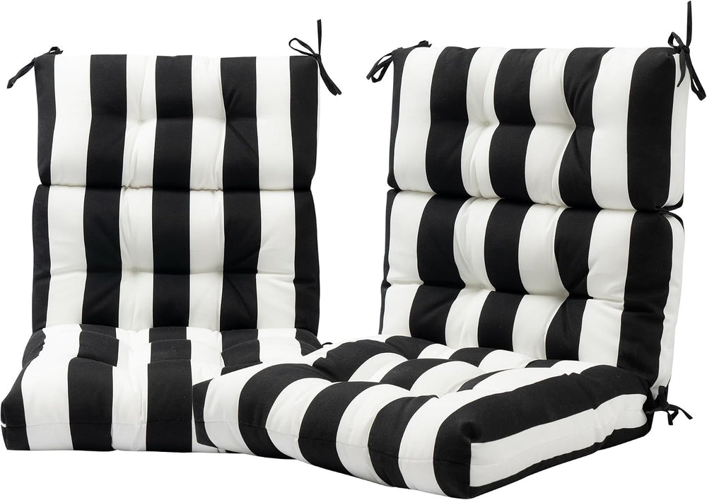 FUNHOME Indoor/Outdoor High Back Chair Cushions Set of 2-Black White Stripe