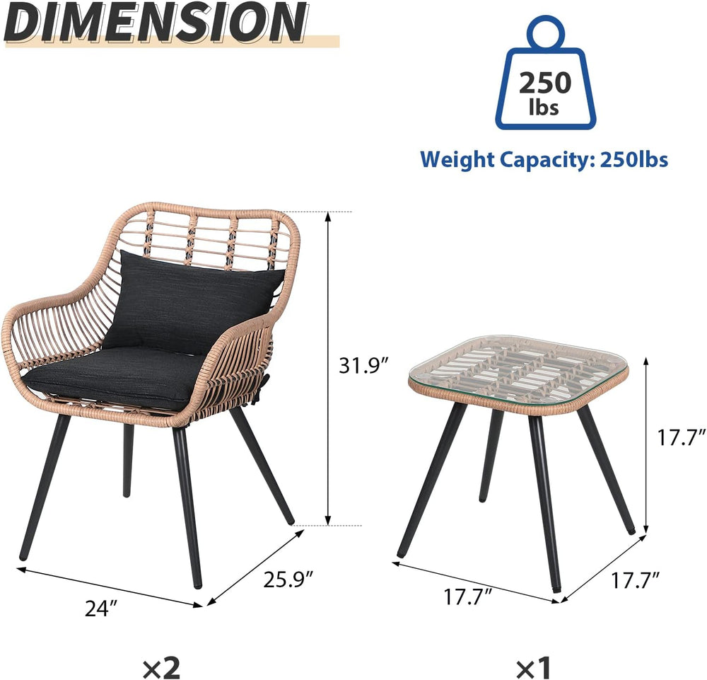 Verano Garden 3 Pieces Patio Bistro Set, Wicker Conversation Chair Sets