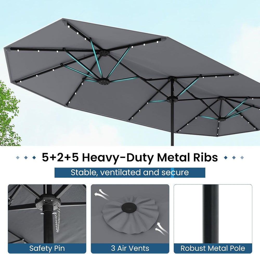 Tangkula 13FT Double-Sided Solar Patio Umbrella, Extra-Large Outdoor Twin Umb...